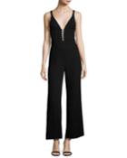 Sleeveless Wide-leg Jumpsuit With Ladder Inset, Black