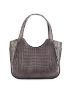 Small Dipped Crocodile Tote Bag, Charcoal