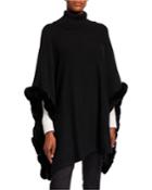 Turtleneck Cape W/ Fur Pompoms