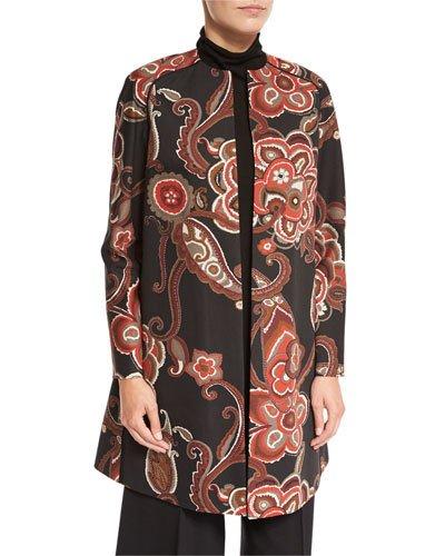 Makeda Paisley Open-front Topper Jacket, Carnelian