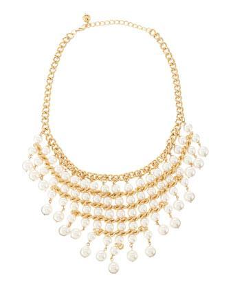 Fragments Cascading Glass-pearl Bib Necklace, White
