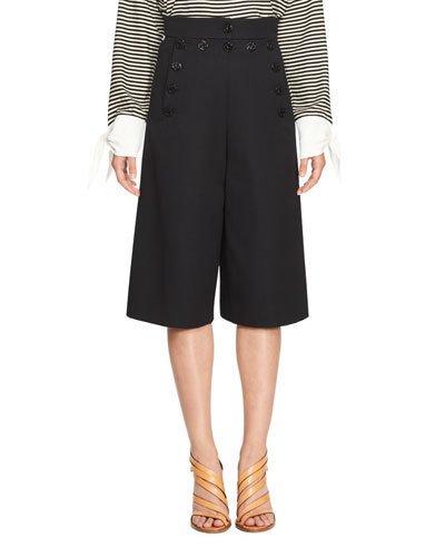 Sailor-button Culotte Pants, Dark Blue