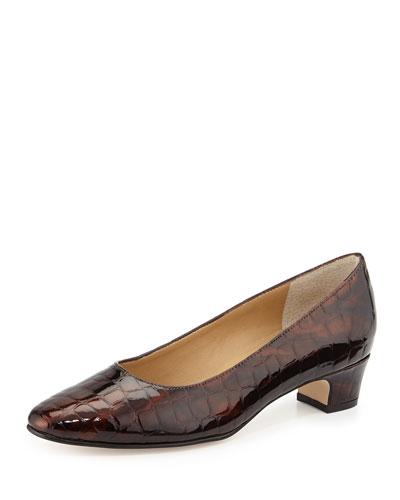 Abbie Crocodile-embossed Patent Pump, Brown