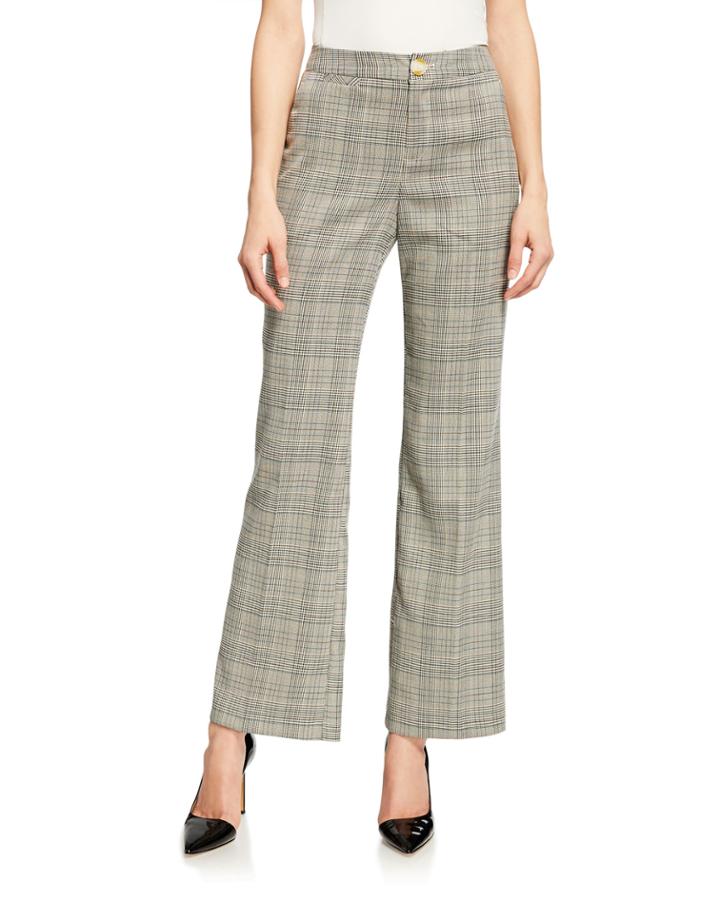 Plaid Slim-fit Boot-cut Pants
