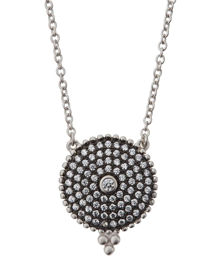 Pave Disc Pendant Necklace, Black