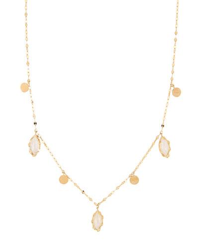 14k Moonstone & Disc Charm Necklace