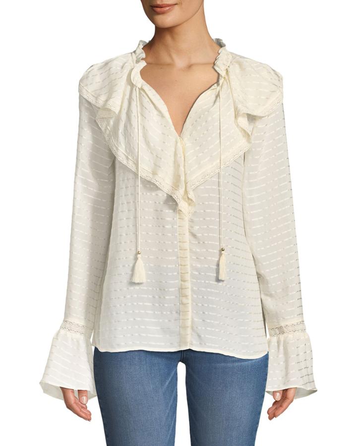 Silvette Ruffled-neck Bell-sleeve