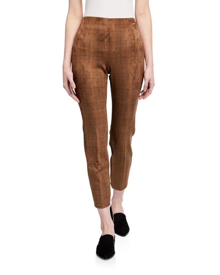 Faux-suede Plaid Pull-on Ankle Pants