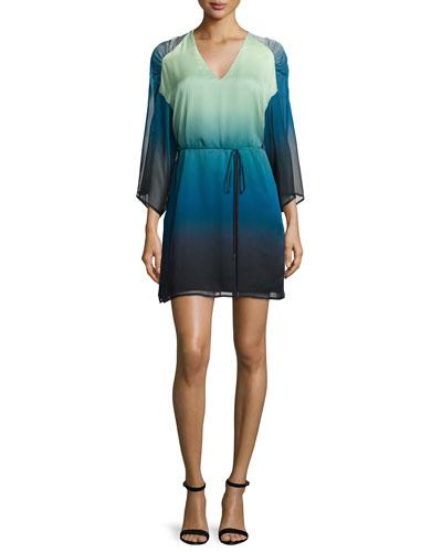 Kimono-sleeve Belted Ombre Dress, Atlantic