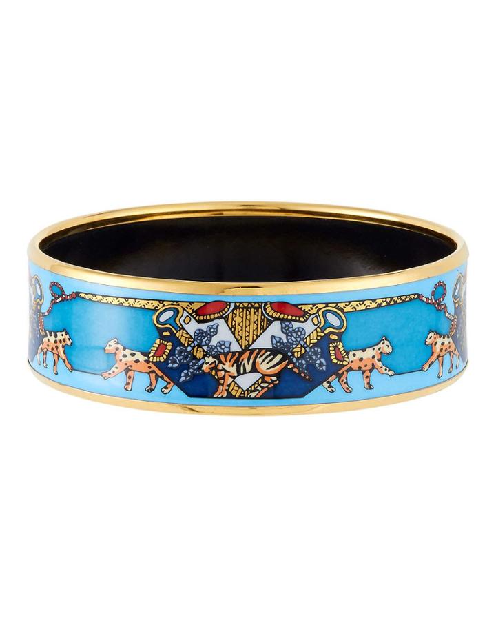 Estate Big Cat Enamel Bangle, Blue