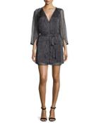 3/4-sleeve Caftan Dress W/belt, Charcoal Wave