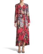 Floral-print Surplice Long-sleeve Faux-wrap Tie-waist