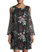 Cold-shoulder Embroidered A-line Dress