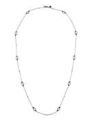 18k White Gold Long Moonstone & Diamond Station Necklace