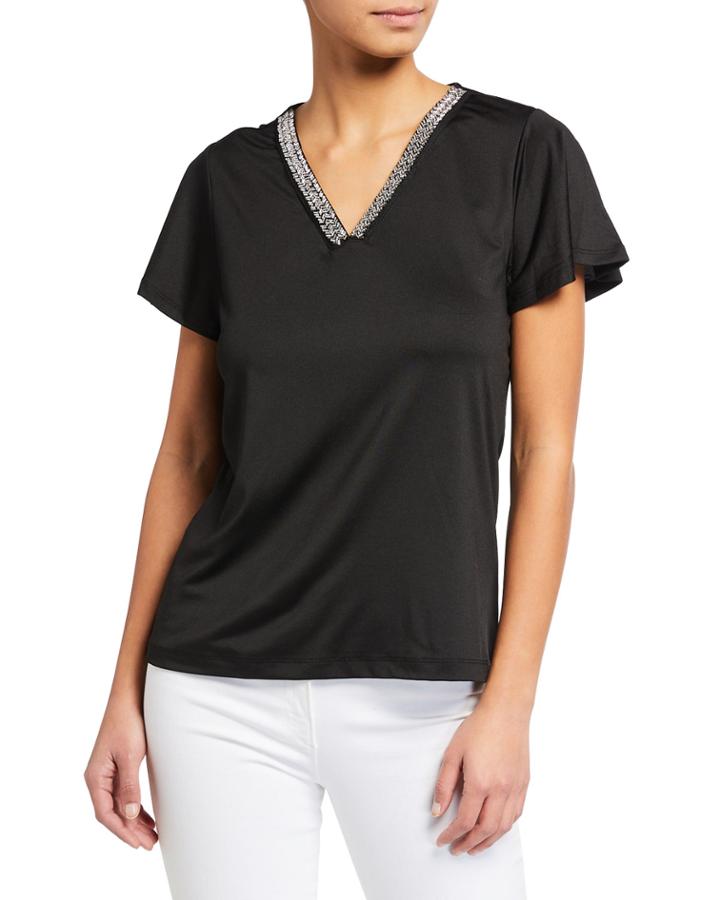 Embellished V-neck Top