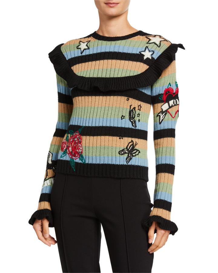 Embroidered Ruffle Wool