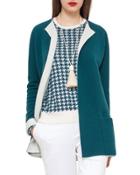 Bicolor Knit Open Cardigan, Seabiscuit/moonstone