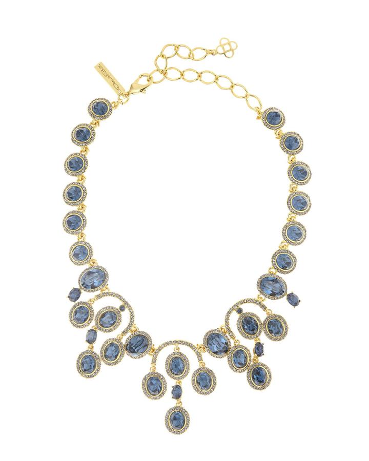 Pav&eacute; Oval Crystal Necklace, Blue/golden