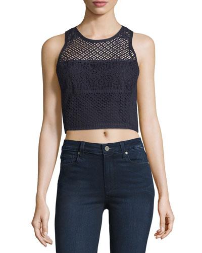 Sleeveless Eyelet Crop Top, Navy