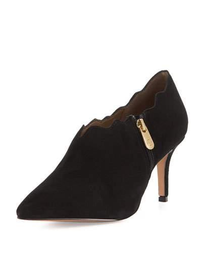 Scalloped Suede Side-zip Bootie, Black