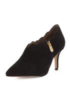 Scalloped Suede Side-zip Bootie, Black
