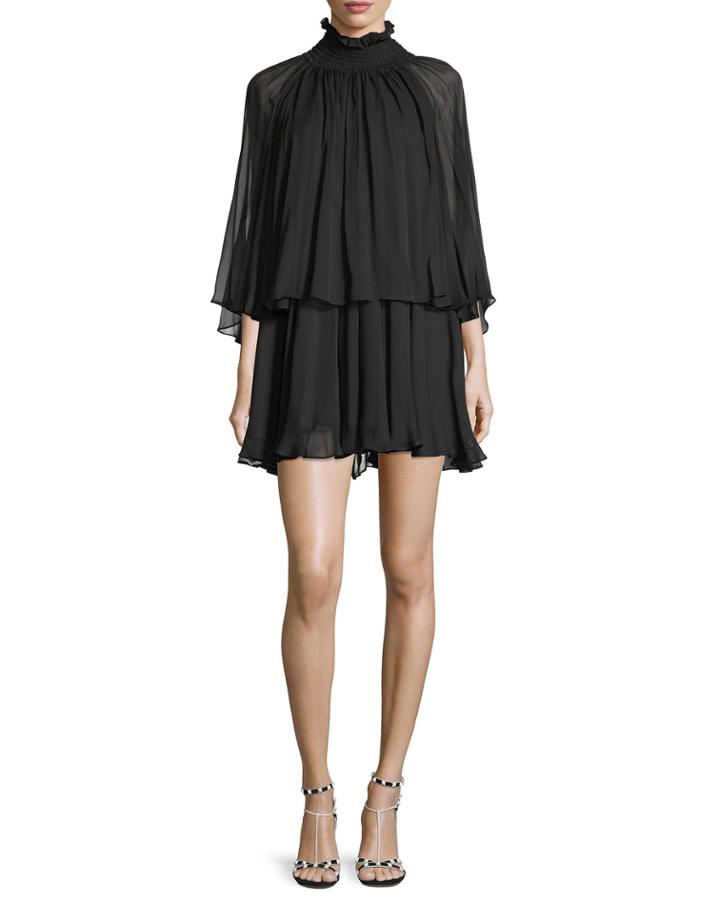 Mock-neck Long-sleeve Silk Chiffon