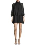 Mock-neck Long-sleeve Silk Chiffon