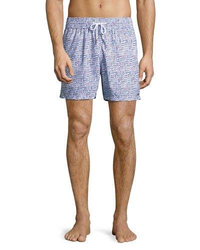 Eyeglasses-print Swim Trunks, Blue Pattern