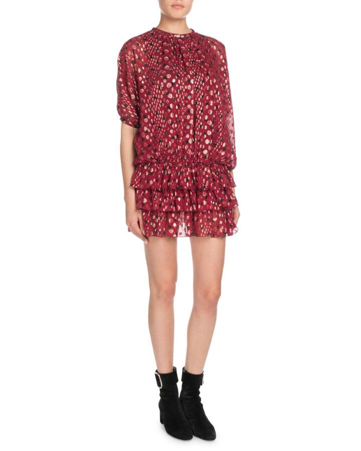 Multi-dot Tiered Short-sleeve Metallic Silk