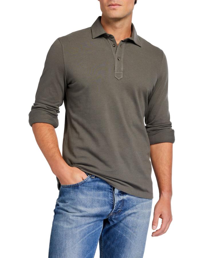 Men's Cotton Pique Long-sleeve French-collar Polo