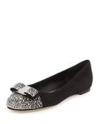 Varina Crystal Suede Bow Ballerina Flat, Nero