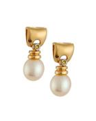 14k Freshwater Pearl & Diamond Statement Dangle Earrings