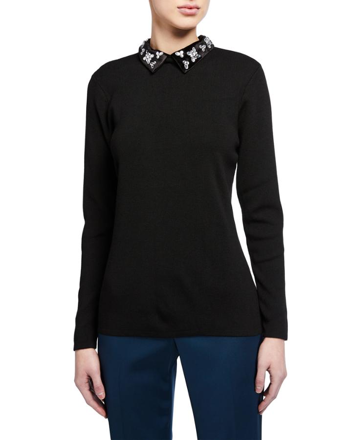 Embellished Velvet Collared