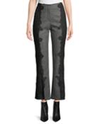 E-cig Check Wool Applique Straight-leg Pants