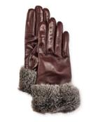 Leather Fur-trim Gloves, Bordeaux