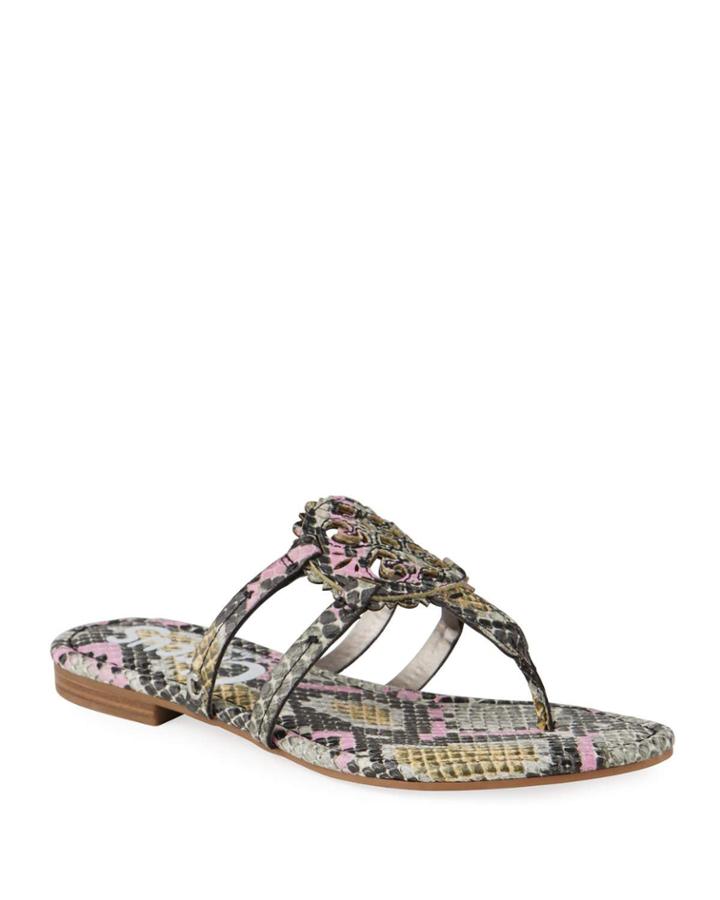 Clara Snake-print Medallion Thong Flat