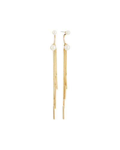 Simulated Pearl & Chain Tassel Drop Earrings, White