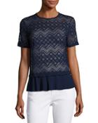 Lace Top With Pleated Woven