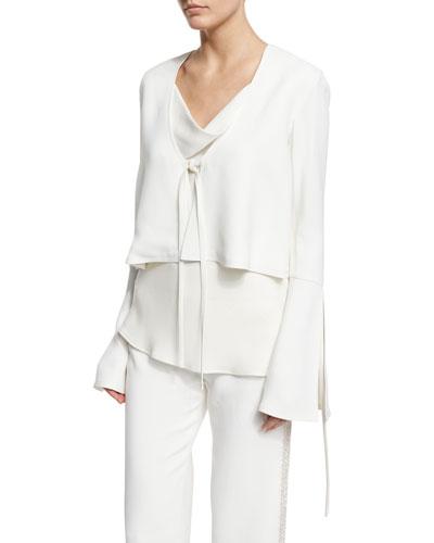 Fluted-sleeve Cropped Jacket, Ivory