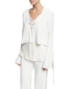 Fluted-sleeve Cropped Jacket, Ivory