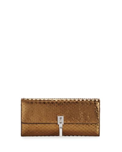Cynnie Snake-embossed Leather Wallet-on-chain, Bronze