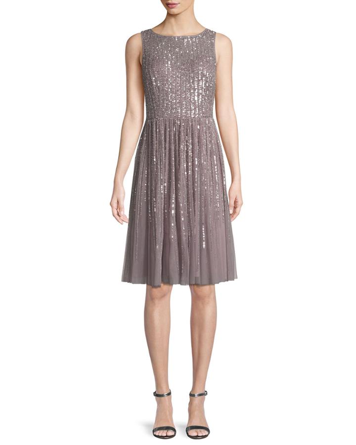 Sleeveless Embellished A-line Cocktail Dress