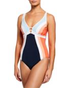 Revolve Plunging Colorblock One-piece