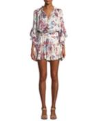 Cecile Split-neck Floral-printed Cap-sleeve Dress
