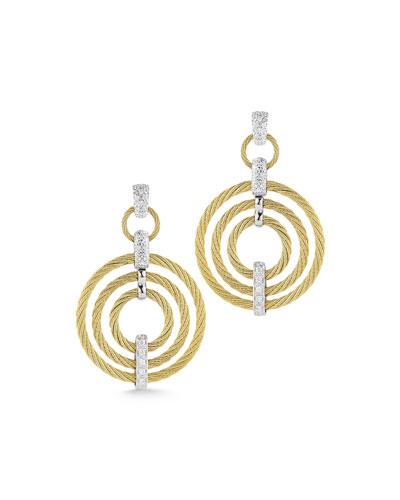 Micro-cable Pave Diamond Circle Drop Earrings, Yellow