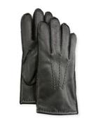 Three-point-stitch Leather Gloves, Black