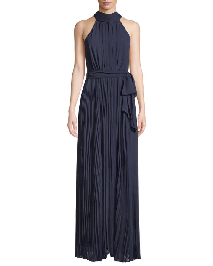 Pleated-skirt Maxi Halter Dress
