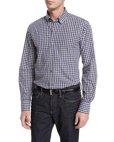 Small Check Long-sleeve Sport Shirt, Blue/gray