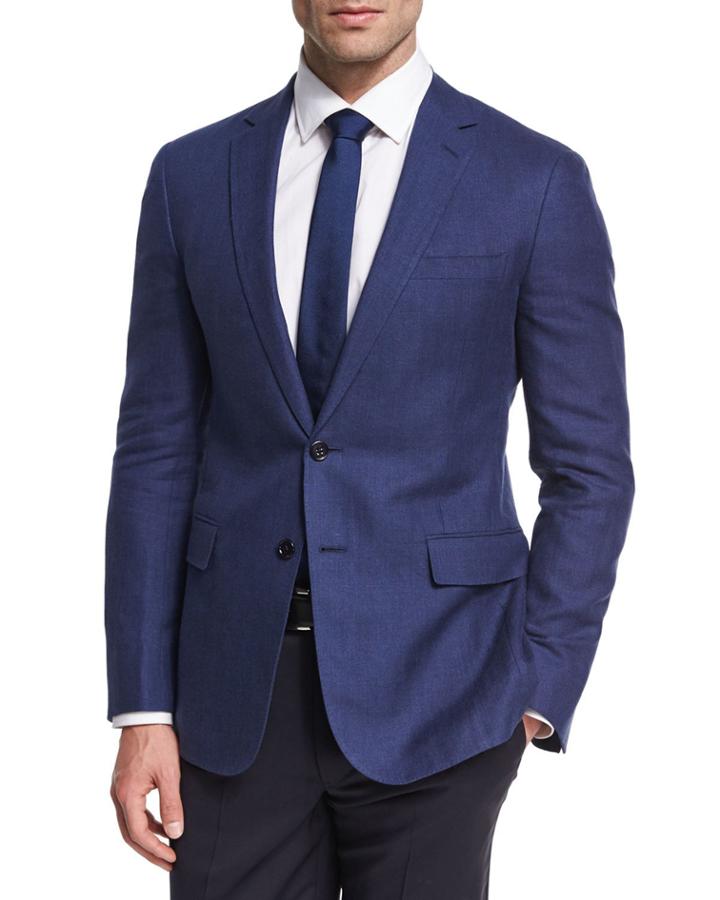 Herringbone Linen-wool Sport Coat, Blue