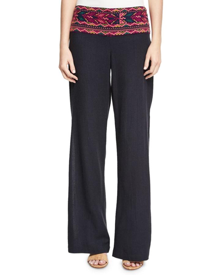 Chanda Embroidered Crepe Pants, Navy